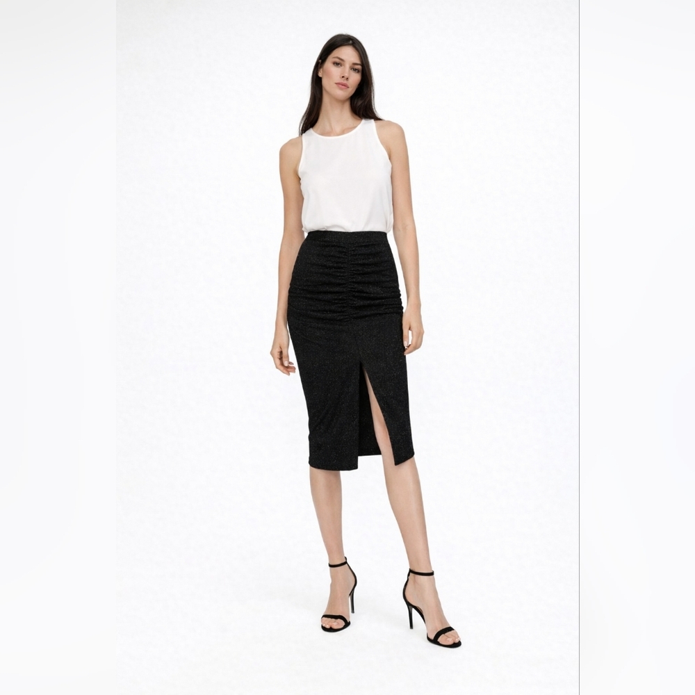 NWT Zara Size S Draped Pencil Midi Black Skirt